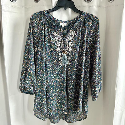 Top para mujer Mason Bell talla 1X Boho Ditzy floral bordado verde transparente 17720 Foto 1 de 4