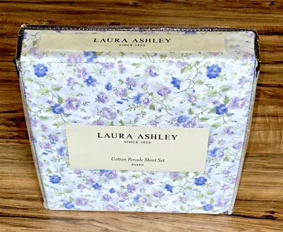 Juego de sábanas 4 piezas Laura Ashley Garden Party Queen | Shabby Chic floral azul púrpura Foto 1 de 3