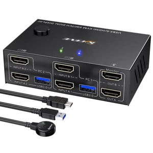 4K USB 3.0 HDMI KVM Switch Dual Monitor Support Edid Simulation for 2 Computers - Bild 1 von 8
