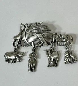 Broche prendedor J.J. Jonette Arca de Noé animales colgantes arte religioso Biblia 3” - Imagen 1 de 7