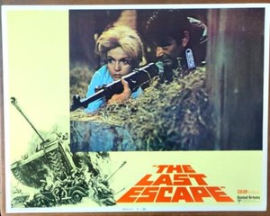 Margit Saad & Stuart Whitman hiding w/gun Last Escape original Lobby Card 4191
