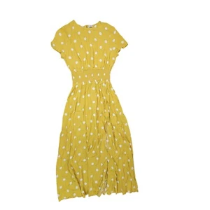 Aritzia Wilfred Maxime Polka Dot Smocked Waist High Slit Midi Yellow Dress M - Picture 1 of 7