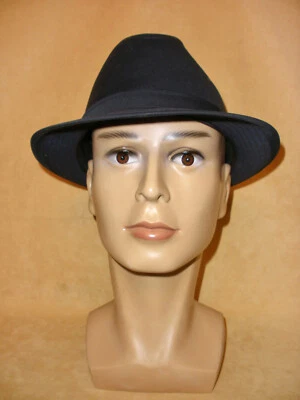 Fedora de sarga de algodón negro Allyn St George para hombre con banda en bucle - talla Lg - 7 3/8 Foto 1 de 4