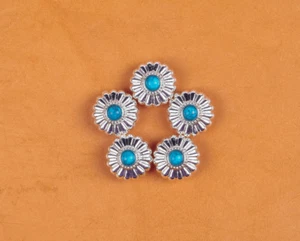 16mm10pcs Floral COWBOY TURQUOISE LEATHERCRAFT SCREWBACK CONCHOS STUD RIVET - Picture 1 of 12