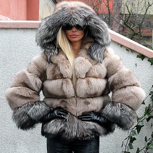 Winter Thick Warm Real Fox Fur Ladies Hooded Coat Full Pelt Outwear Jacket - Picture 1 of 18