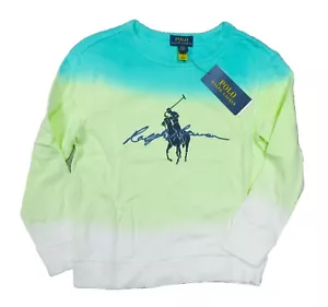 Polo Ralph Lauren Boys White Dip Dye Pony Player Spa Terry Pullover Sweatshirt - Picture 1 of 4