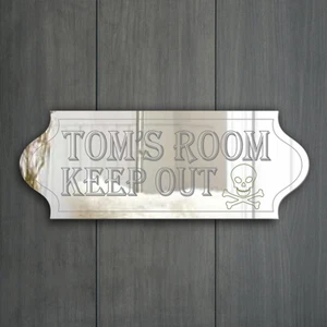 KEEP OUT Door Sign Plaque Signage Acrylic Mirror Any Name/Room-Stick or Hang - Picture 1 of 11