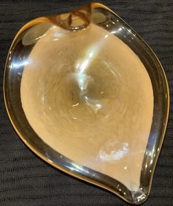 Vintage Murano Kunst Glas Vetro Eseguito Blattform Schale Gold Gelb Glanz - Bild 1 von 6