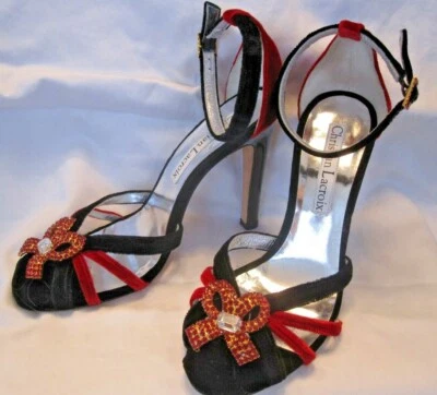 Zapatos de terciopelo negros y rojos de diseñador CHRISTIAN LACROIX NUNCA USADOS talla 38 1/2 Foto 1 de 4