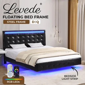 Levede Floating Bed Frame Double Queen with Headboard LED Lights Mattress Base - Picture 1 of 36