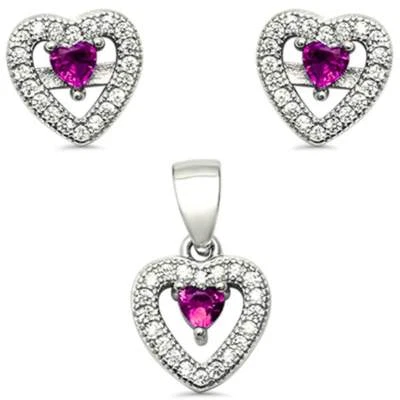 Ruby Pave Cubic Zirconia .925 Sterling Silver Earring and Pendant Set - Image 1 of 2