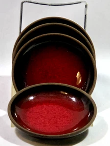 SET OF 5 Vintage Dark Brown & Red Ceramic Dipping Saucers Plates 4” Inch - Picture 1 of 7