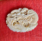 Early 1900's Chinese Dragon (Plastic) , Signed brooch, Silver Trombone Clasp.
