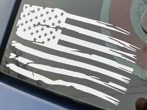 TATTERED AMERICAN FLAG -WHITE- Vinyl Decal Indoor & Outdoor Sticker. Choose Size - Picture 1 of 7