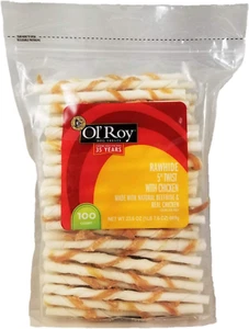 Rawhide with Chicken Twists Dog Treats 100 Count 1Lb 8Oz - Picture 1 of 12