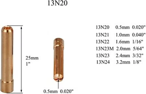 TIG Collets 13N20 0.020" & 0.5mm Fit DB PTA SR WP 9 20 25 TIG Welding Torch 10pk - Picture 1 of 3