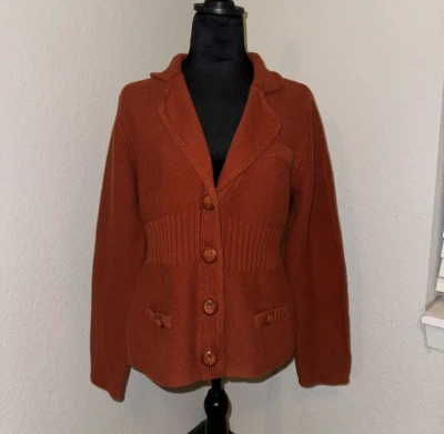 Apt. 9 Cárdigan Suéter Mujer XL Naranja Tejido Algodón Muesca Solapa Botón-Frente Foto 1 de 4
