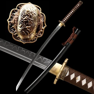 Katana Sword Real Hamon Clay Tempered T10Steel Razor Sharp Brass Tsuba Full Tang - Picture 1 of 11