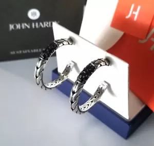 JOHN HARDY - Black Sapphire 18K Gold & Sterling Silver Hoop Earrings - Stunning! - Picture 1 of 6