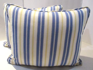 Nautical, Beach Cottage, Blue & Yellow Ticking Stripe, Pillow Covers, 18" x 14" - Picture 1 of 4