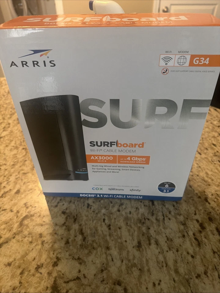Arris SURFboard G34 Black AX3000 Wi-Fi 6 Gigabit DOCSIS 3.1 Cable Modem - Image 1 of 4