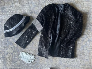 NEW Child’s Size 6-8 Black Sequin Jacket Hat And White Glove Michael Jackson - Picture 1 of 6