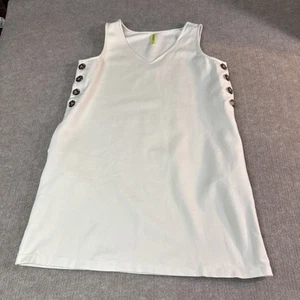 Betabrand Women's Admiral Button Shift Dress Large Ivory Sleeveless Pockets! - Picture 1 of 7