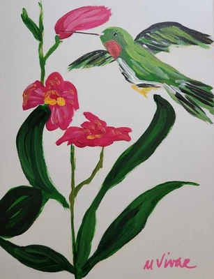 Pintura Artística Expresionismo Abstracto Botánico Colorido MONA VIVAR Original 11x14 Foto 1 de 4