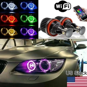 For BMW E90 E92 335i X5 X6 2x H8 LED Phone Control RGB Angel Eyes Halo Ring Bulb - Picture 1 of 12