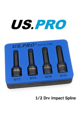 US PRO 4PC ½" Drive Impact Spline Bit Sockets M12 M14 M16 M18 CR-MO VW AUDI - Image 1 of 4
