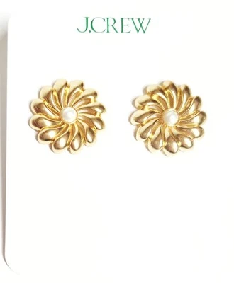 J.Crew Metal Flower Stud Earrings Shiny Matte Gold Hypoallergenic Post CG647 NWT Foto 1 de 4