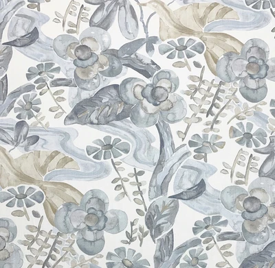 TELA DE DISEÑO ACUARELA FLORAL GRIS-AZUL NUBE HADAS KRAVET POR YARDA 54"W Foto 1 de 4