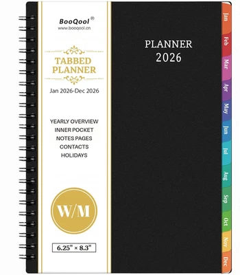 BOOQOOL 2026 Planner - Planner 2026, 2026 Planner Weekly and Monthly with Tabs, Jan 2026