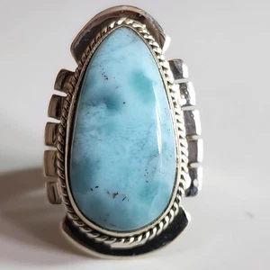 ANILLO CARIBEÑO LARIMAR PIEDRAS PRECIOSAS NATURALES 925 ANILLO DE JOYERÍA DE PLATA ESTERLINA SÓLIDA  - Imagen 1 de 5