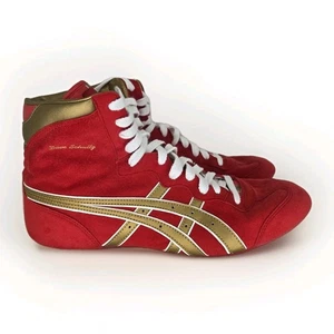 *NEW* Asics Dave Schultz Wrestling Shoes Men's sz 10.5 Red Gold NWB RARE Retro  - Picture 1 of 9