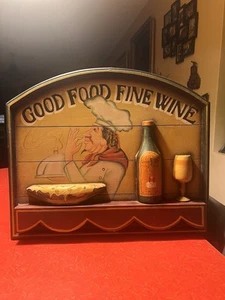 Large Italian Chef 3D Wooden Wall Sign “Good Food Fine Wine” Kitchen Decor 24” - Picture 1 of 6