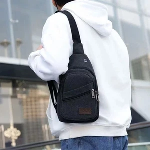 Solid Color Men's Chest Bag Large Capacity Sports Knapsack Business - Picture 1 of 12