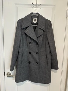 Anne Klein Gray Wool Blend Double Breasted Fit Flare Winter Peacoat Jacket XL - Picture 1 of 6