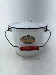 Federal Enamel Combinet Pot Diaper Pail w/Lid, Label, Red Wooden Handle USA - Picture 1 of 17