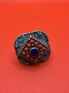 BERBER AMAZIGH Tribal Ring rote Koralle Lapis und Türkis Inlay - Bild 1 von 6