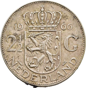 FITZ Niederlande Holland Juliana 2 1/2 Gulden 1966 Silber ØOMM470 - Bild 1 von 2