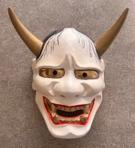Japanese traditional NOH HANNYA wooden mask Hand made Sign carved L8.3" *392 - Picture 1 of 8