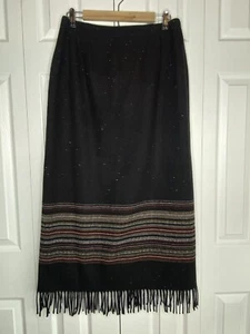 Good Clothes Wool Blend Maxi Skirt Women's Fringe Aztec Cowgirl Black Slit Sz 10 - Picture 1 of 3