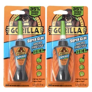 Gorilla Super Glue Micro Precise Gel 2 Pack No Run Control Fast Setting - Picture 1 of 6