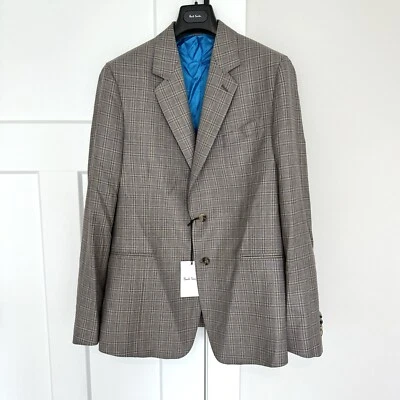 Paul Smith Wool Cashmere Tan Brown Windowpane Plaid Sport Coat 42R NEW Blazer - Image 1 of 4