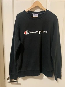 Champion Mens Black Long Sleeve Sweatshirt Jumper Size L - Picture 1 of 5