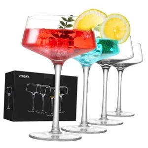 Martini Glasses Set of 4 | 9 oz Coupe Glass Classic Cocktail Glassware Hand - Picture 1 of 8