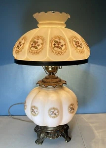 Vintage Lg. GWTW 3-Way 14" Hurricane Puffy Melon Floral Lamp Shabby Chic Cottage - Picture 1 of 24