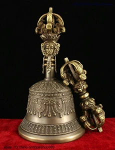 Tibet Buddhism Temple pure Bronze Silver Gilt Buddha Bell Vajra Phurpa FaQi Set - Picture 1 of 9