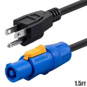 1.5FT Neutrik Blue NAC3FCA PowerCON Cable to NEMA 5-15P Power Connector 16AWG - Picture 1 of 6